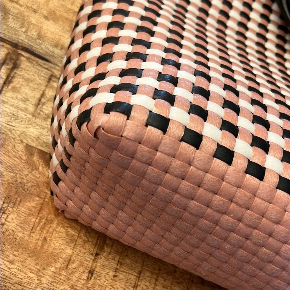 Anthropologie Woven Pink and Black Check Tote
